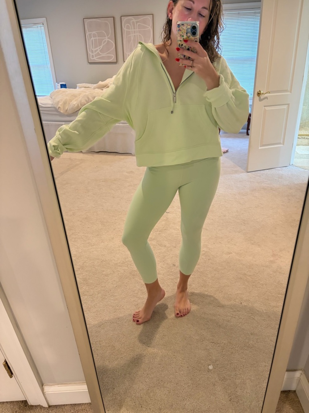 Lululemon creamy mint scuba and leggings Cropped Half-Zip Pullover & Legging Set